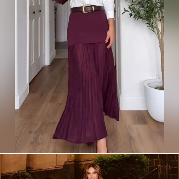 NWT ZARA MIXED PLEATED KNIT Elegant Burgundy Maxi SKIRT BLOGGERS FAV - Picture 4 of 15